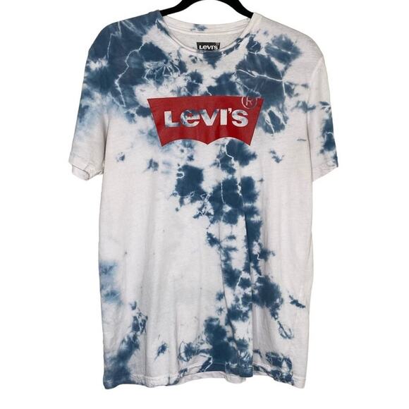 Levi's Blue and White Tie Dye Logo T Shirt Medium - Picture 1 of 9